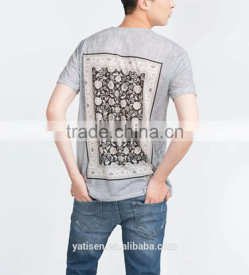 wholesale newest design custom flower pattern screen printed grey slim fit t shirt for man casual t shirt in bulk