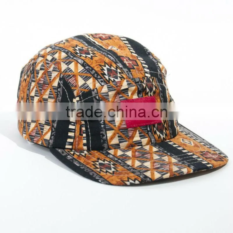 5 panel cap from China Aztec pattern golf promotion wholesale flat brim 5 panel cap
