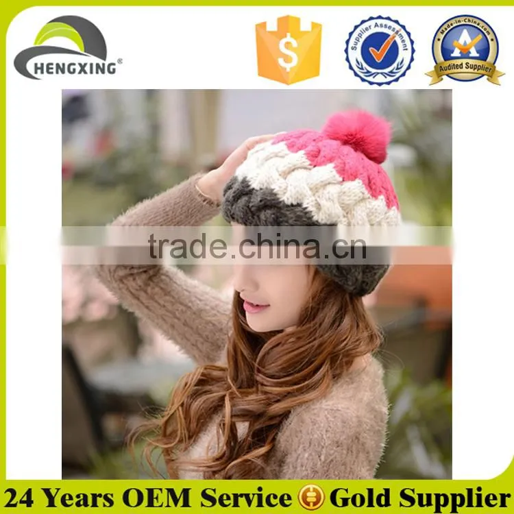Beautiful knitted fashion women hat pom wholesale