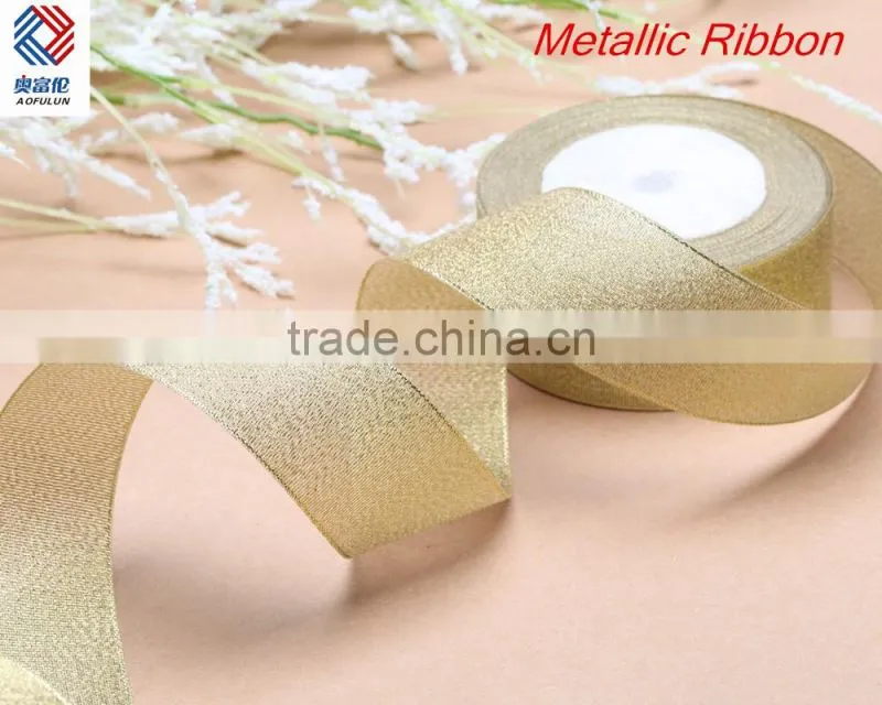 Custom Packing Golden Color Metallic Ribbon for Gift Packing