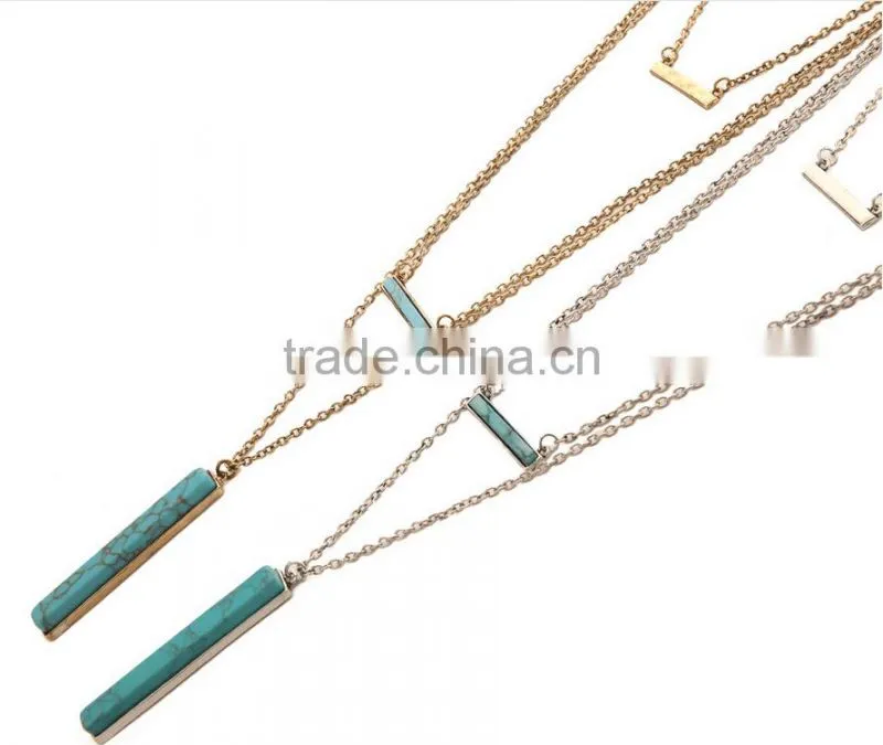 Elegant Turquoise material multilevel silver necklace