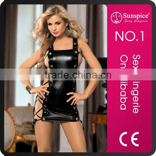 Plus size sexy fetish women set corset leather bondage mask