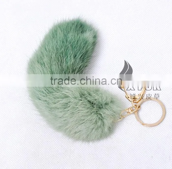 CX-R-39 Wholesale Custom Keychain Dip Dyeing Rabbit Fur Tail Key Ring Keys