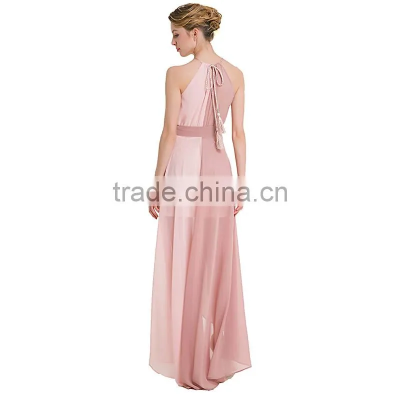 Maxnegio sexy fashion summer maxi patchwork halter dress with belt and tassel eveing dress