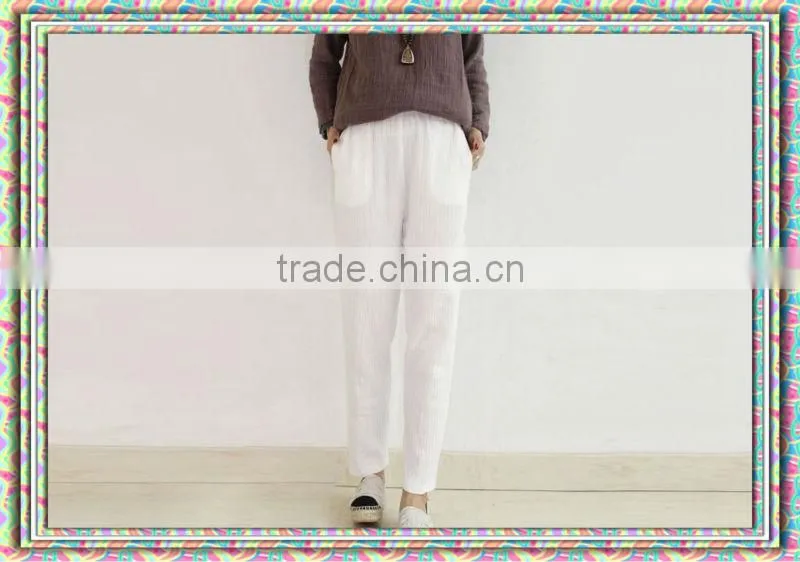 2014 Fashion Hot Selling Ladies White Cotton Pants