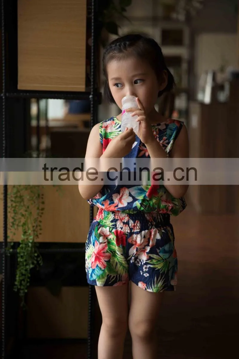fashion girl sleeveless blouse and panty set 100% viscose blouse set for baby girl printed flower dress vacation cloth set