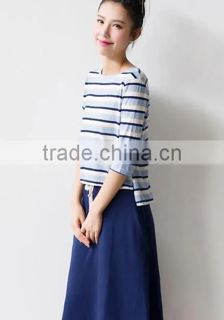 2016 new fashion all match loose half sleeve striped t-shirts for ladies