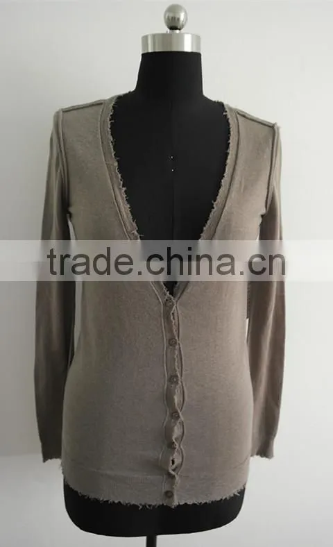 Ladies 100% Merino wool cardigan sweater/ broken effect