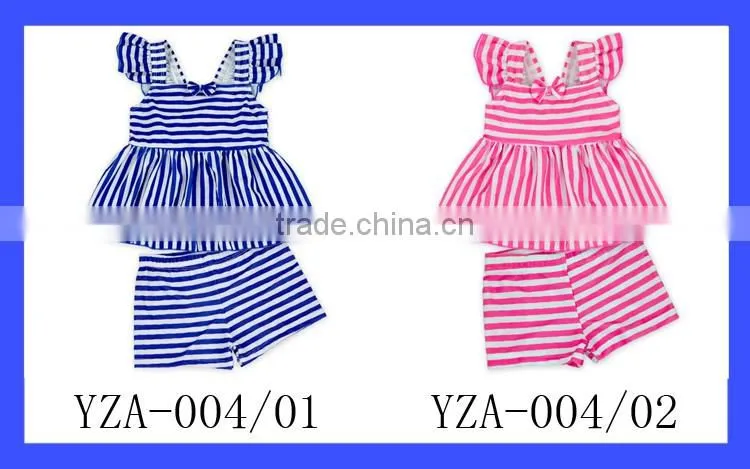 YZA-004 Yiwu Yihong Cute Stripe Stylish Little Girls Flutter Sleeve With Back Bow Short Pants Kids Infant Swimsuit