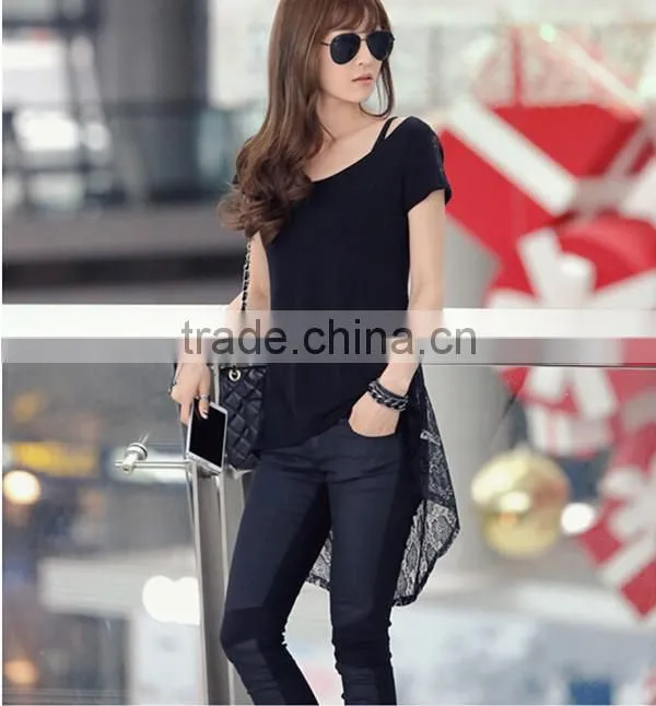 Moq.1pc lace design hollow stitching slim simple blank korean t shirt,Summer style t shirt,t shirt design