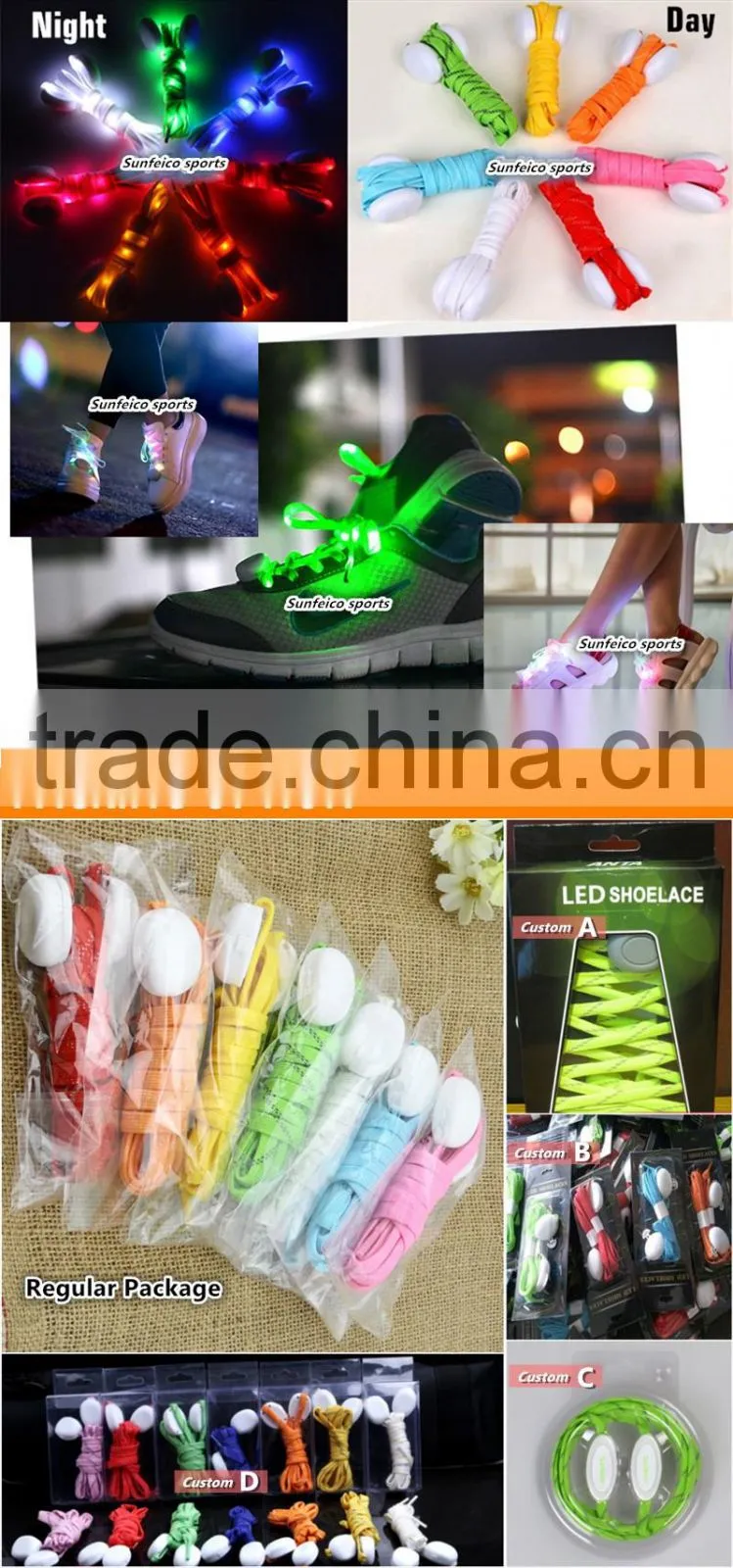 High Quality Nylon LED Shoe Laces - Party Led Flashing Cheerful Lighting Shoelace - Light Up Orange Glowing LED Shoelaces