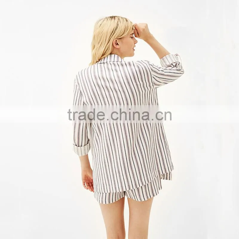 Long flowing jacket with rolled up sleeves striped blazer coat womens