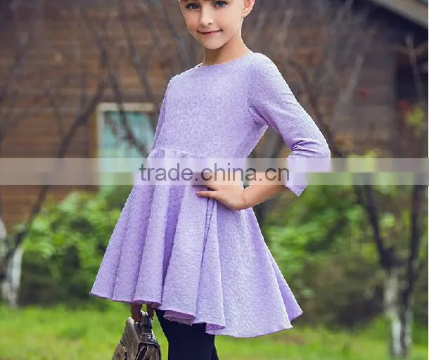 2016 new design girls' dress lace flower long sleeve dress for girl