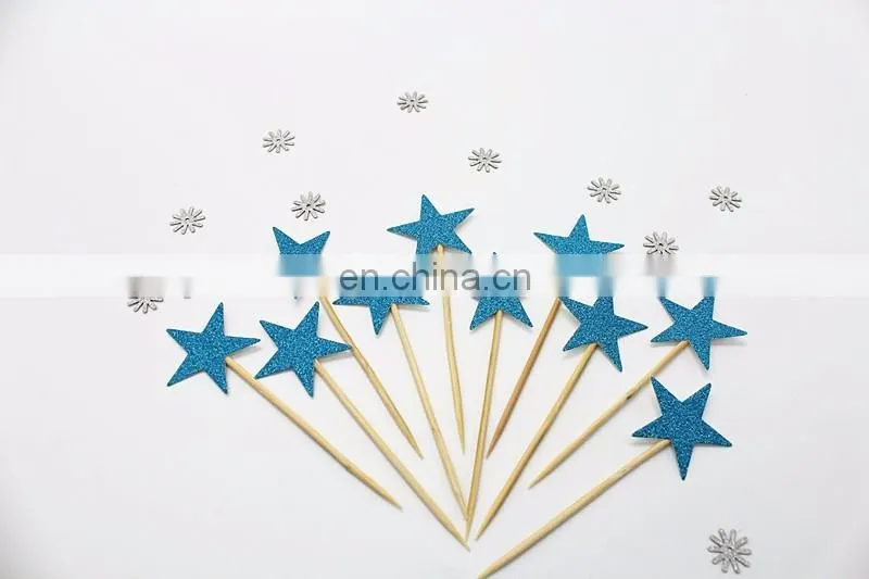 Cheap Blue Stars Paper Cupcake Toppers Birthday Cake Decorations