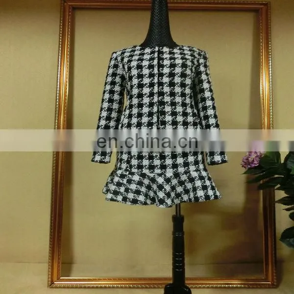 Powersweet Elegant Design 2014 Aate Plaid Knitted Woolen Two Pieces Blouse And Skirt