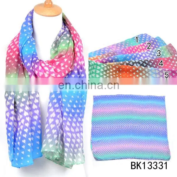 2015 New Arrive Heart Print Wholesale Spring Summer Twill Shawl Fashion Chiffon Scarf