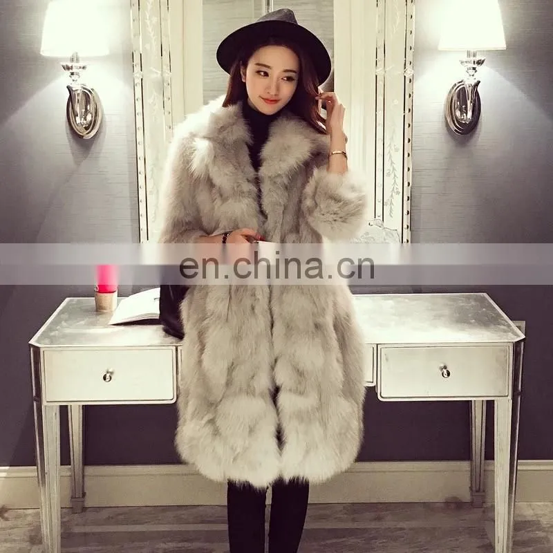 European Style Top Selling Real Fox Fur Products Cheap Women Knee Length Winter Coat