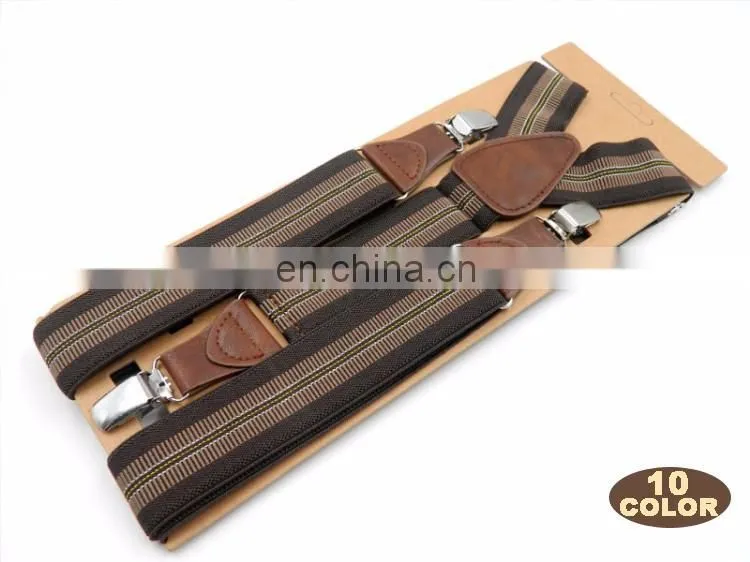 Fashion brand 3 clips men's suspenders adult striped suspenders