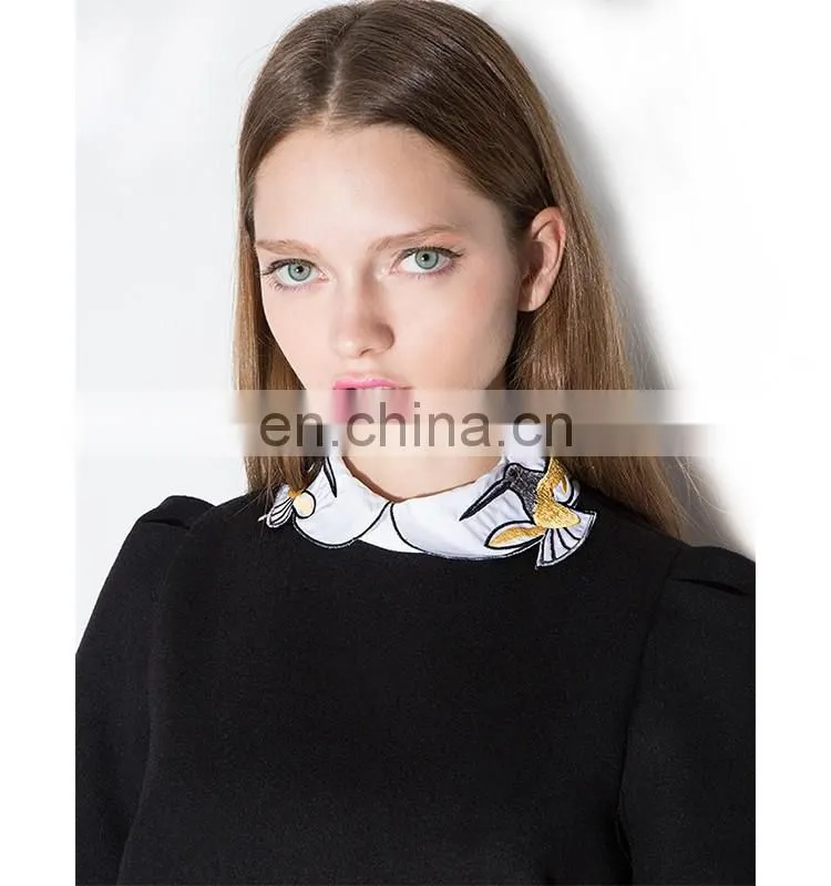 2016 hot selling popular Bird collar black peplum dress fashionable mature women wear