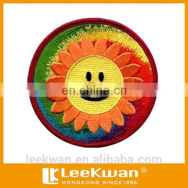 round&colorful smile face embroidery badge/patch/emblem sew-on garments or apparel