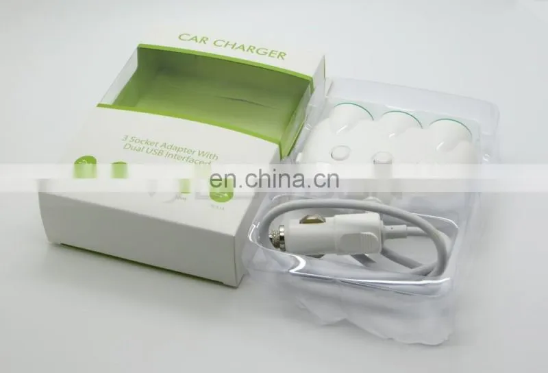 3 Way Auto Dual USB Port Car Cigarette Lighter Socket Adapter Charger for iPhone Samsung Phone
