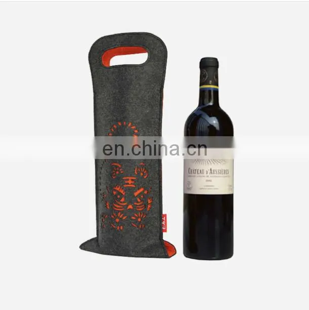 2018 Hot Sell elegant christmas felt single wine bottle bag with handle and customized logo