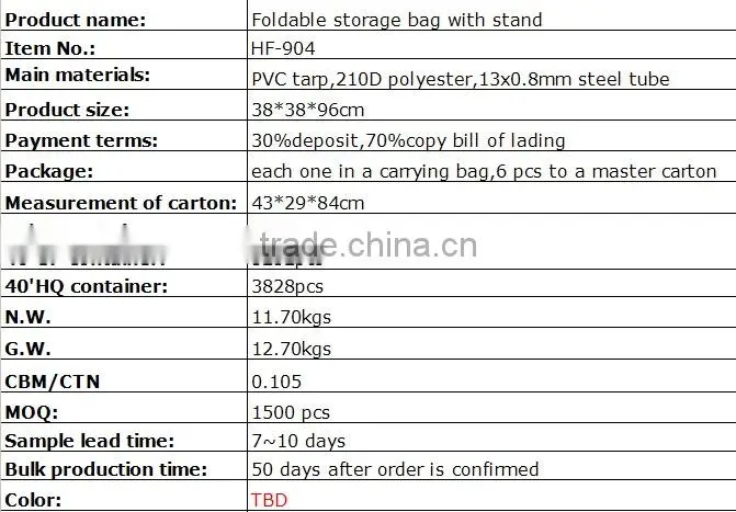 foldable storage bag with removeable stand for outdoor events