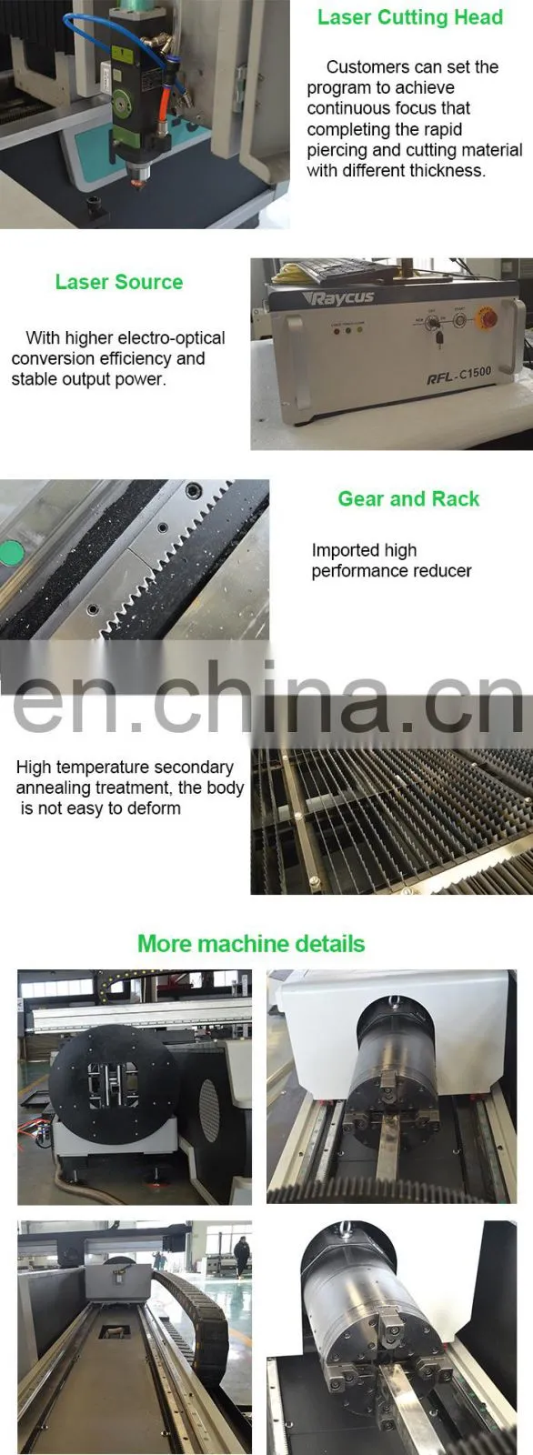 High precision sheet metal and tube fiber laser cutting machine for round and square pipe
