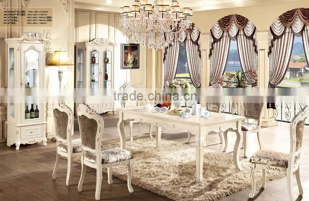 New European style white Round wooden dining table with 5 seats