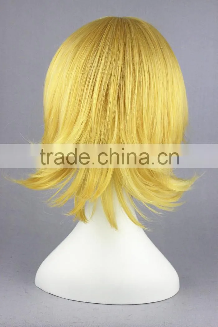High Quality 35cm Short Straight Golden Synthetic Anime Wig Cosplay Costume Hair Wig Party Wig