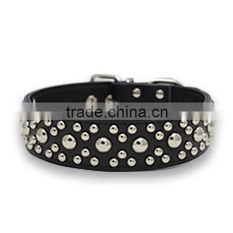 Wholesale dog chain leather litchi grain mushrooms nails pet dog collars