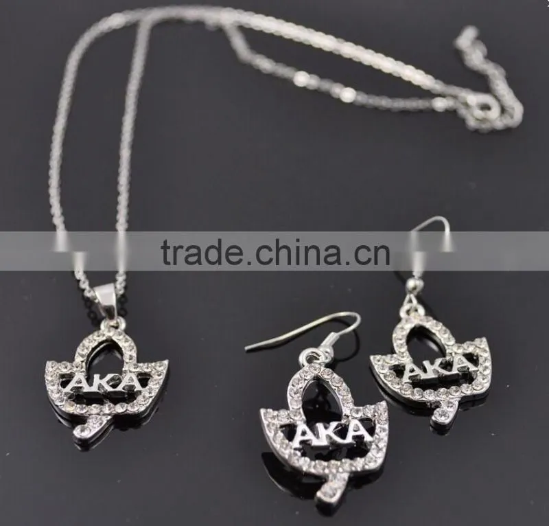 AKA Sorority greek letter Ivy leaf necklace set earring