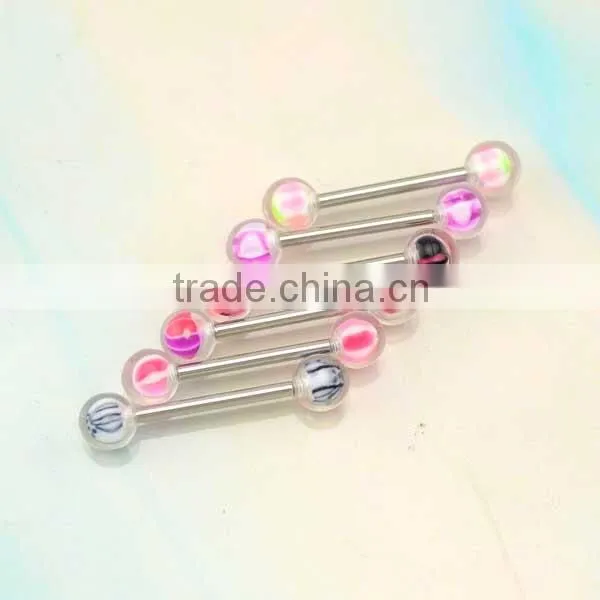 2016 Fashion Colorful UV Balls Steel Bar Personalized Tongue Rings