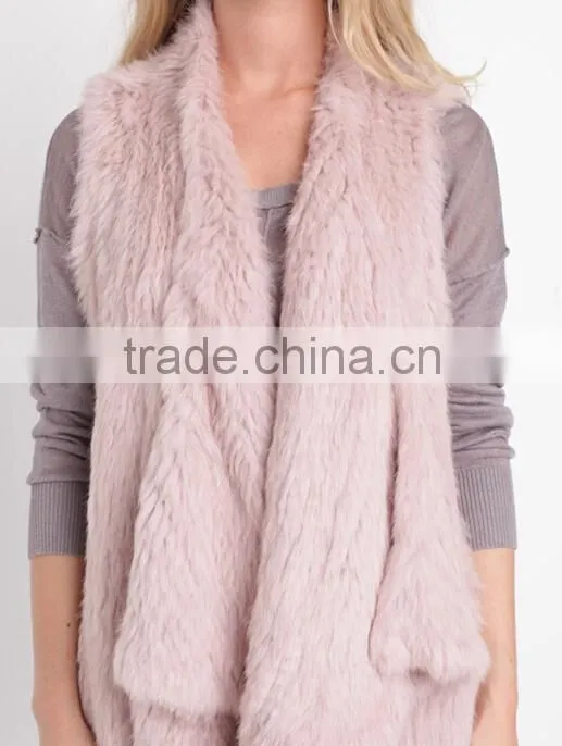 2016 Europe style high -end rabbit kintted fur vest pink color