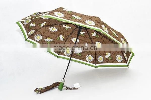 Hot sell 3 folding umbrella ,made of pongee fabric with auto open handle