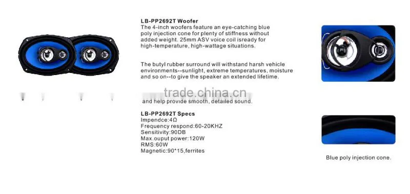 3-way Coaxial 6X9 Speaker for car with rubber surround diaphragm