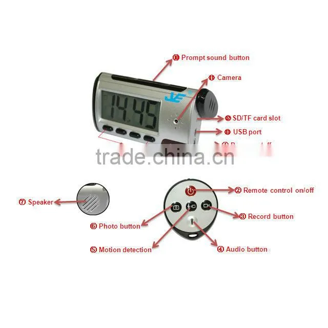 JVE-3311F Digital Alarm Clock Camera with Video Photo Motion Detection and Remote Control Function