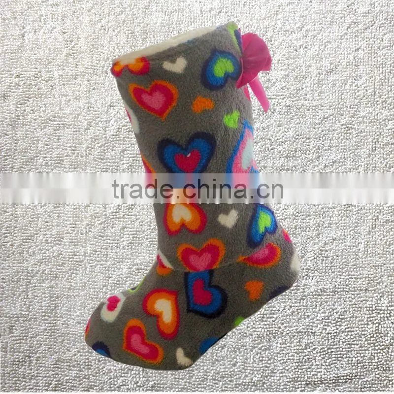 Women winter coral fleece hearts pattern slipper indoor boots