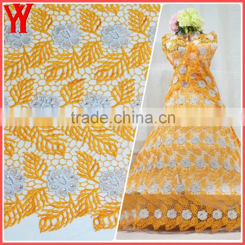 Nice flower embroidery designs african lace fabrics guipure lace with stones