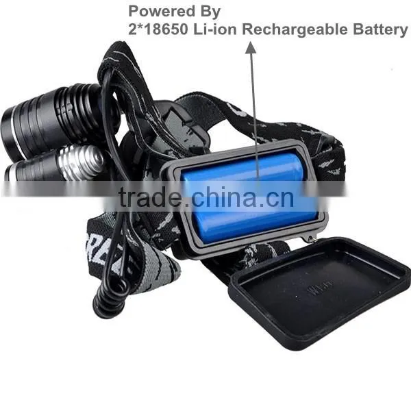 6000 Lumen 4 Modes XML T6 And R2 3 LED Brightest Lumen Rechargeable Headlamp + Bag + Bike Clip + Band + Normal Box Packing