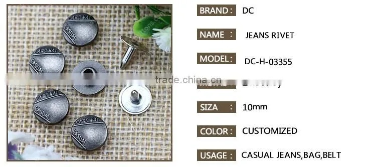 Garment Accessories Alloy Jeans Rivets Pants Rivet for Causal Clothing