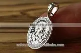 Silver 925 Oval Pendant Icon of St. Mary. Russian Style. Burnished Silver