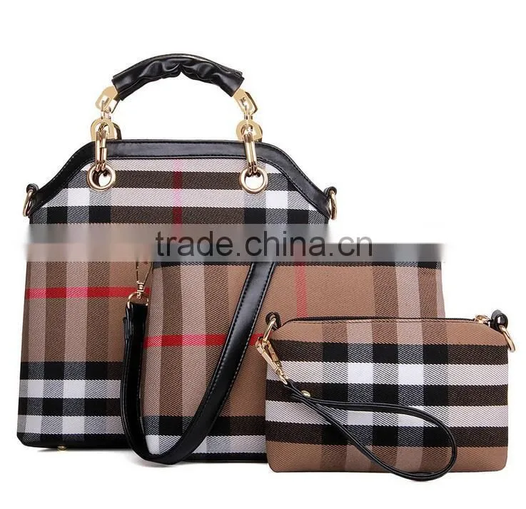 2015 Winter Trendy England Checks Lady's Canvas Handbag Set