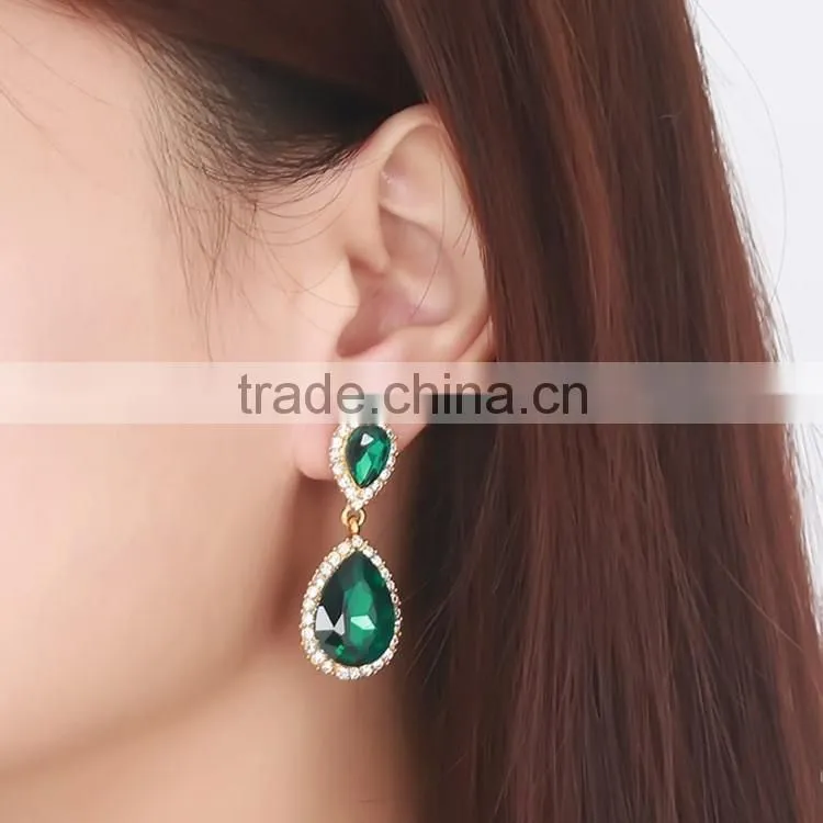 peacock color good quality colorful artificial crystal women earrings