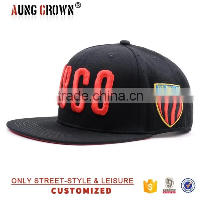 2016 high quality flat brim embroidery 3d logo custom snap back hat