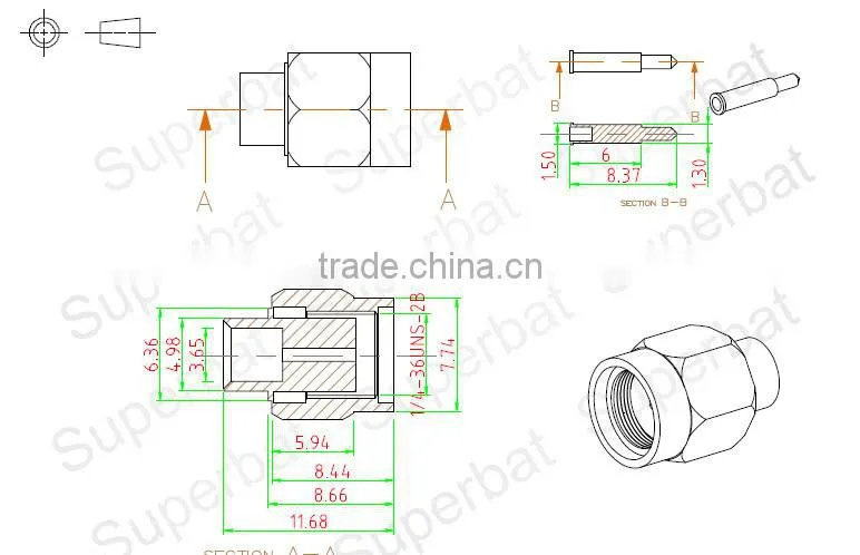 RF Solder SMA male coaxial connector for RG402 cable