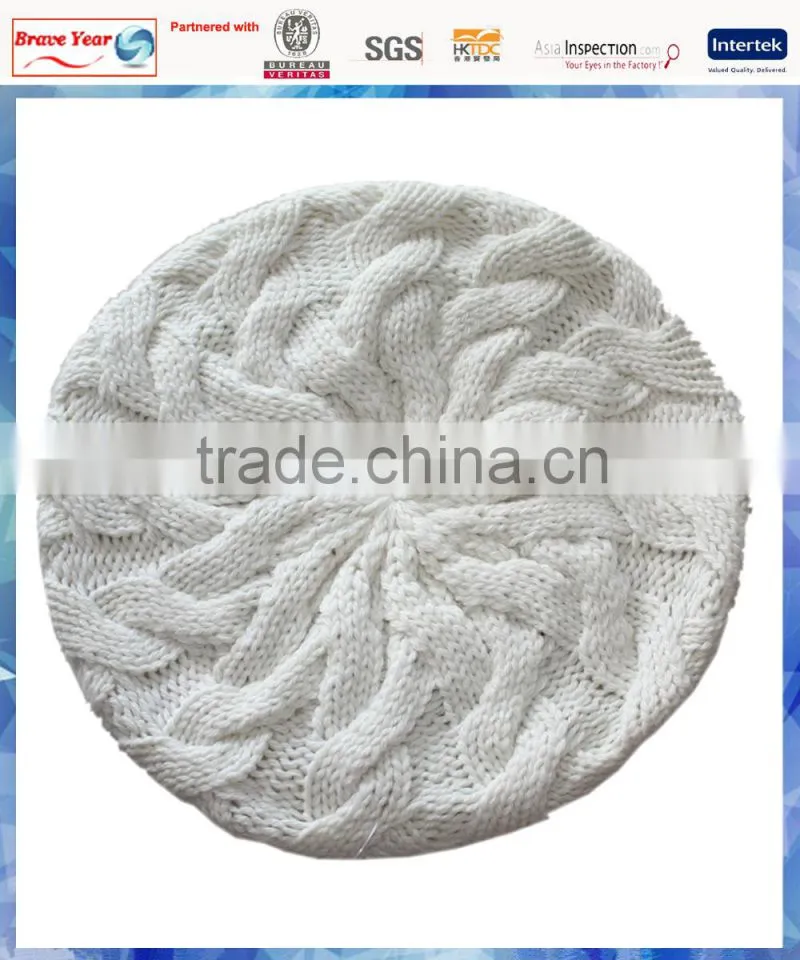 cable knit beret hat for girls/old girls beret hat/white beret hats