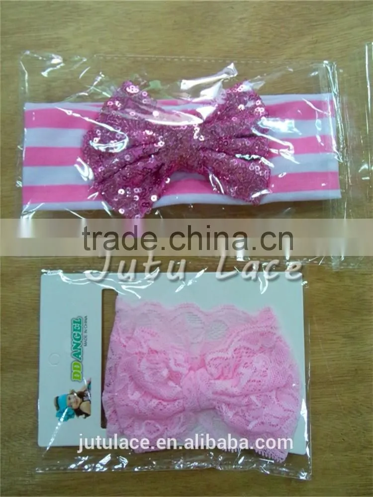 Fancy sequin bowkont headwraps - wide cotton fabric big bow elastic headband