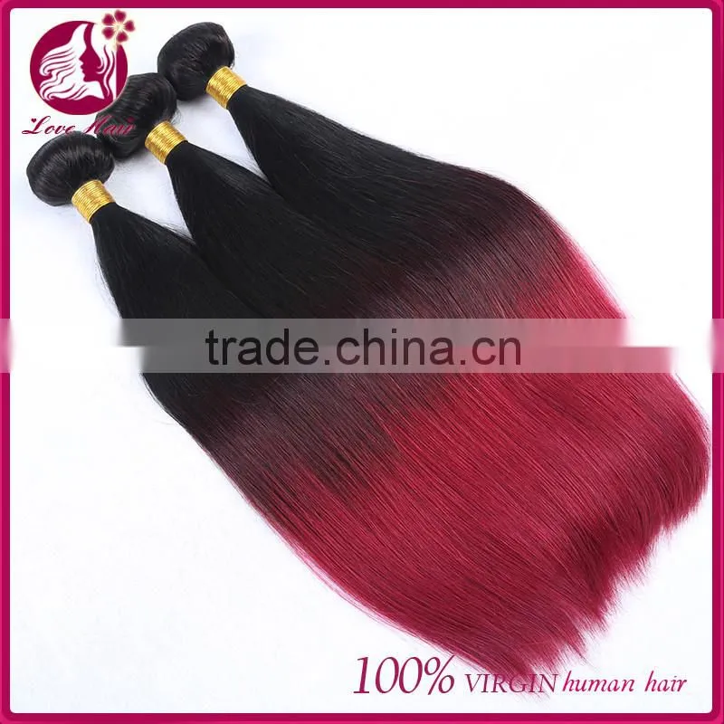 Wholesale price 7A 100% virgin Indian human ombre color 1B/red hair extension Indian hair weave