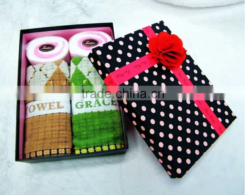 2014 new design lovely promotion 100% cotton cake gift towel sets in box pack